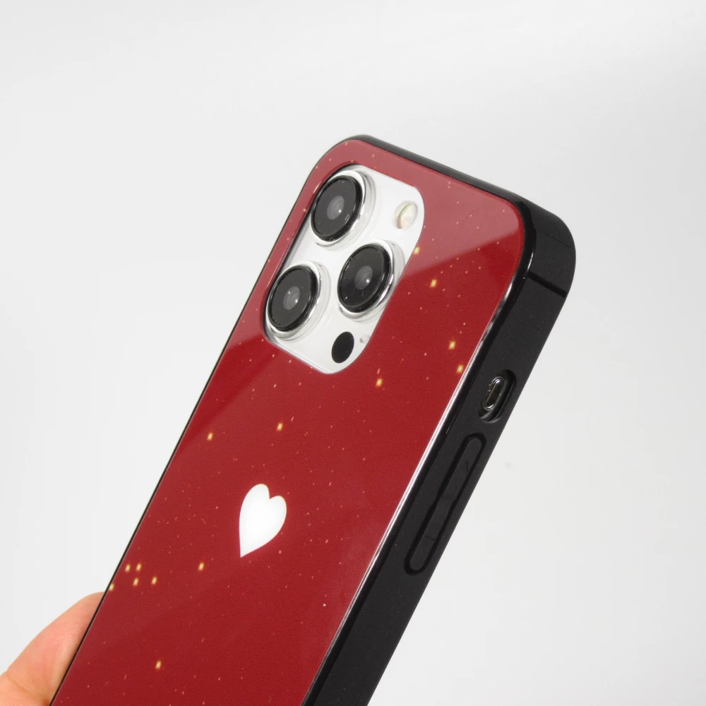 Coque iPhone 15 Pro - Silicone Glossy lumière LED intégrée avec port USB-C - Shiny Heart - Rouge