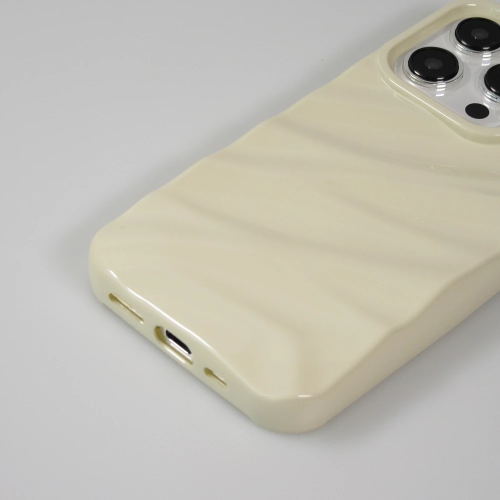 Coque iPhone 15 Pro - Silicone avec forme de vague 3D mat - Blanc