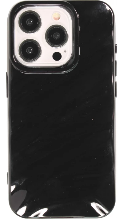 Coque iPhone 15 Pro Max - Silicone avec forme de vague 3D mat - Noir