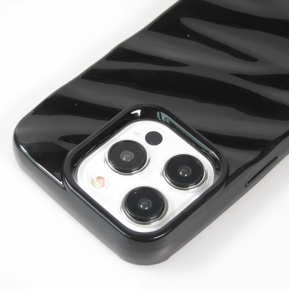 Coque iPhone 15 Pro Max - Silicone avec forme de vague 3D mat - Noir