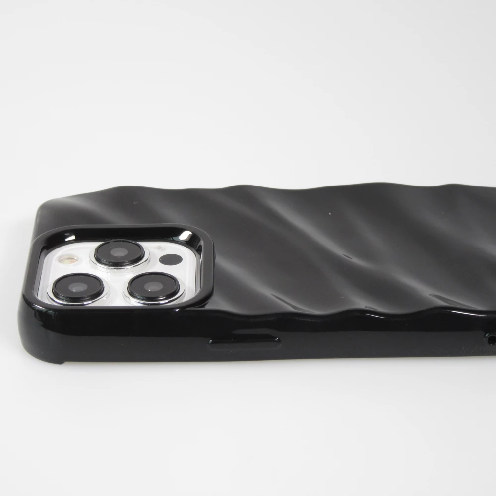 Coque iPhone 15 Pro Max - Silicone avec forme de vague 3D mat - Noir
