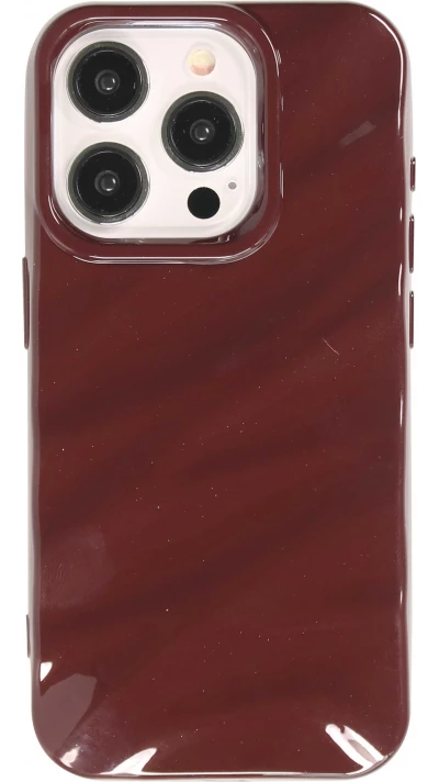 Coque iPhone 15 Pro - Silicone avec forme de vague 3D mat - Bordeaux