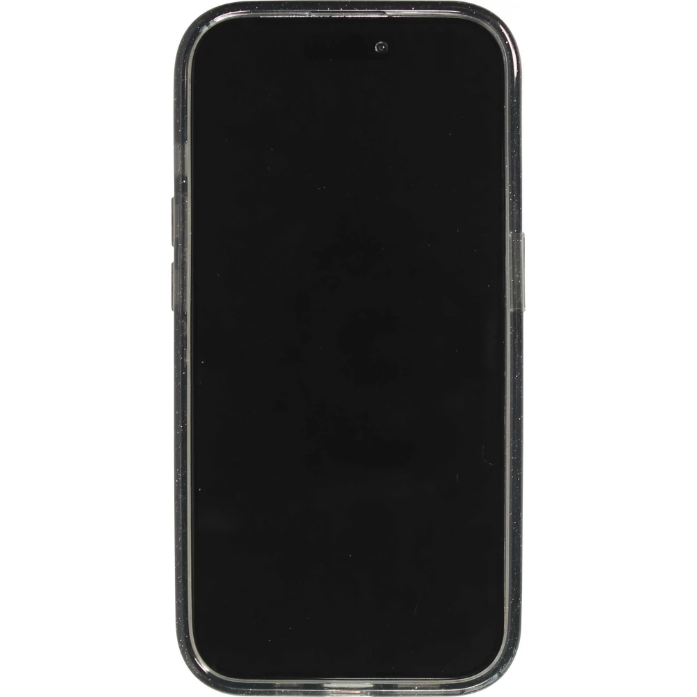 Coque iPhone 15 Pro - Silicone rigide avec dos paillettes et MagSafe - Noir