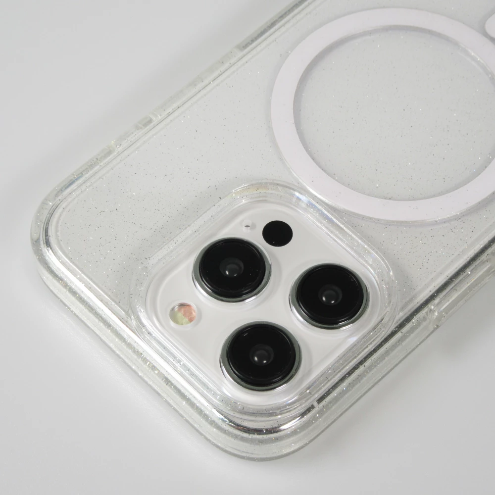 Coque iPhone 15 Pro - Silicone rigide avec dos paillettes et MagSafe - Transparent