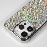 Coque iPhone 15 Pro - Silicone rigide paillet&eacute; avec gemmes MagSafe - Argent
