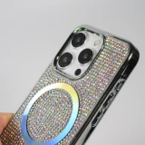 Coque iPhone 15 Pro - Silicone rigide paillet&eacute; avec gemmes MagSafe - Argent
