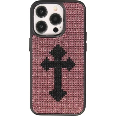 Coque iPhone 15 Pro - Silicone souple paillet&eacute; avec gemmes Gothic Cross - Violet