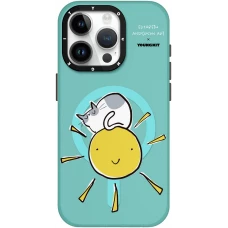 Coque iPhone 15 Pro - Youngkit @Elizabeth Anderson Art Love Cat Case avec Magsafe  - Bleu