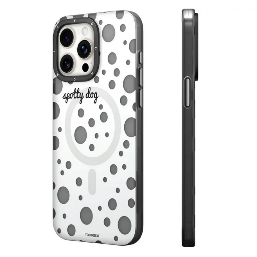 Coque iPhone 15 Pro - Youngkit Colorful Polka Dots Case avec Magsafe - Blanc
