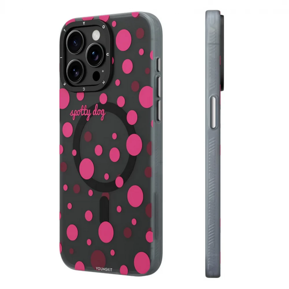 Coque iPhone 15 Pro - Youngkit Colorful Polka Dots Case avec Magsafe - Noir