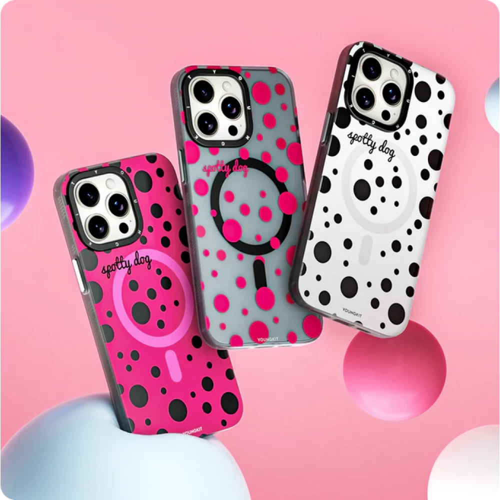 Coque iPhone 15 Pro - Youngkit Colorful Polka Dots Case avec Magsafe - Noir