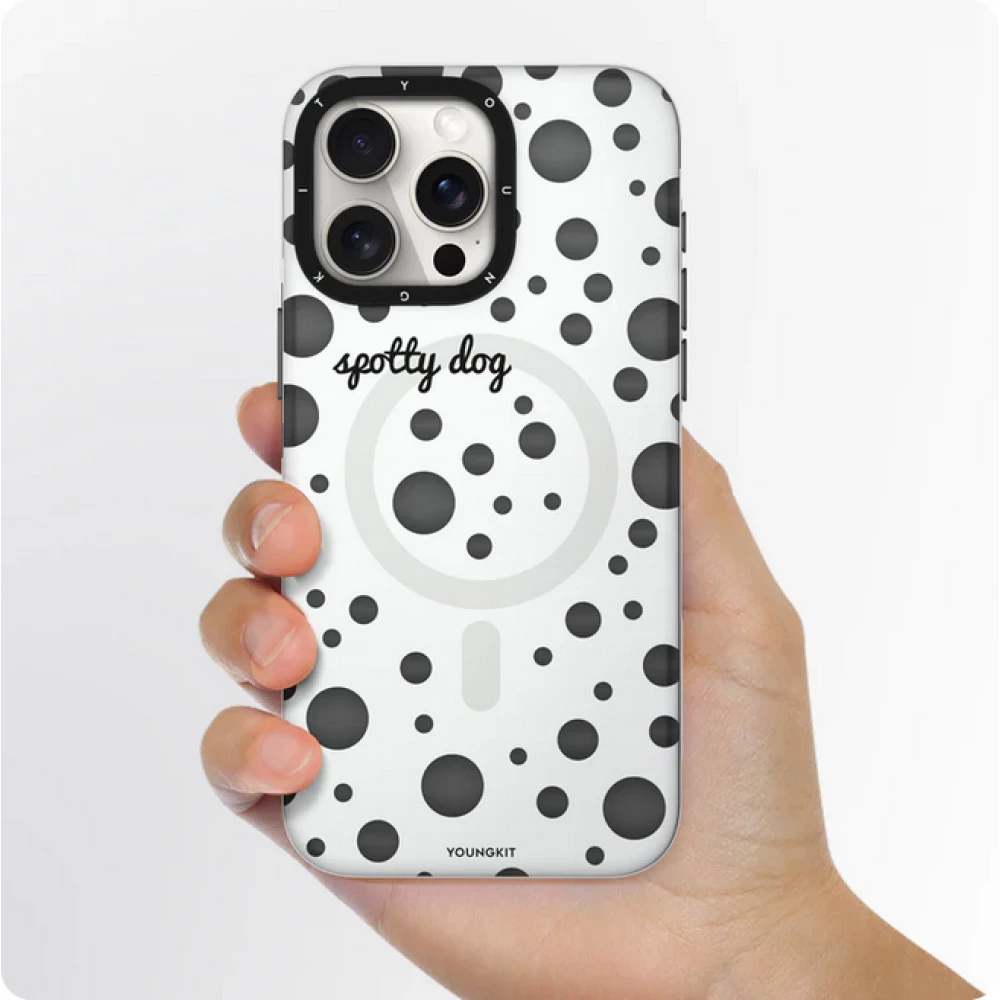 Coque iPhone 15 Pro - Youngkit Colorful Polka Dots Case avec Magsafe - Noir