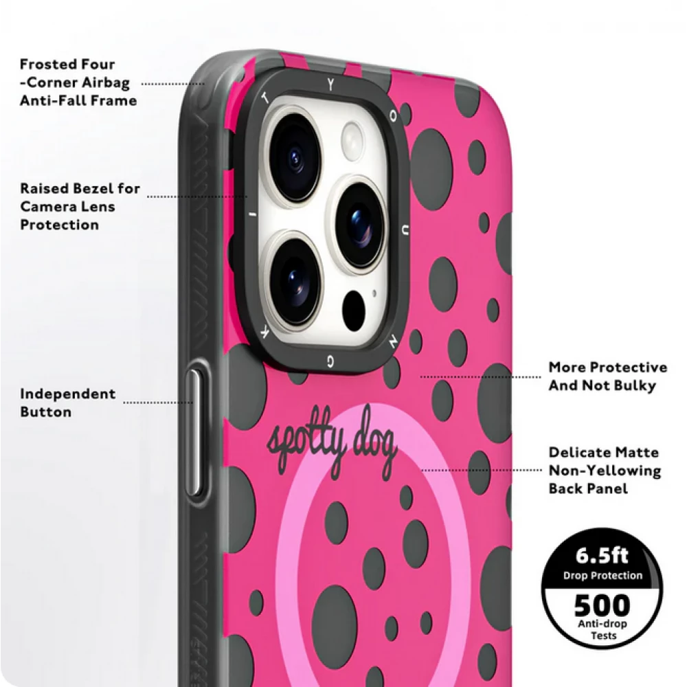 Coque iPhone 15 Pro - Youngkit Colorful Polka Dots Case avec Magsafe - Noir