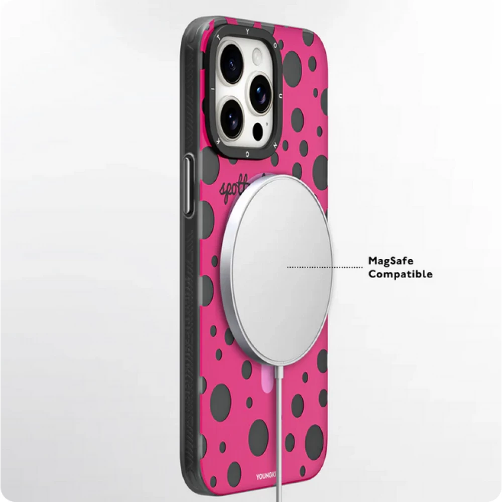 Coque iPhone 15 Pro - Youngkit Colorful Polka Dots Case avec Magsafe - Noir