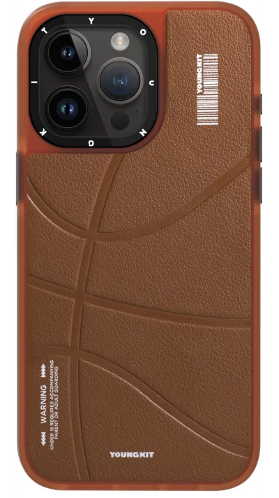 Coque iPhone 15 Pro - Youngkit Passionate Backboard Leather Case avec Magsafe - Brun
