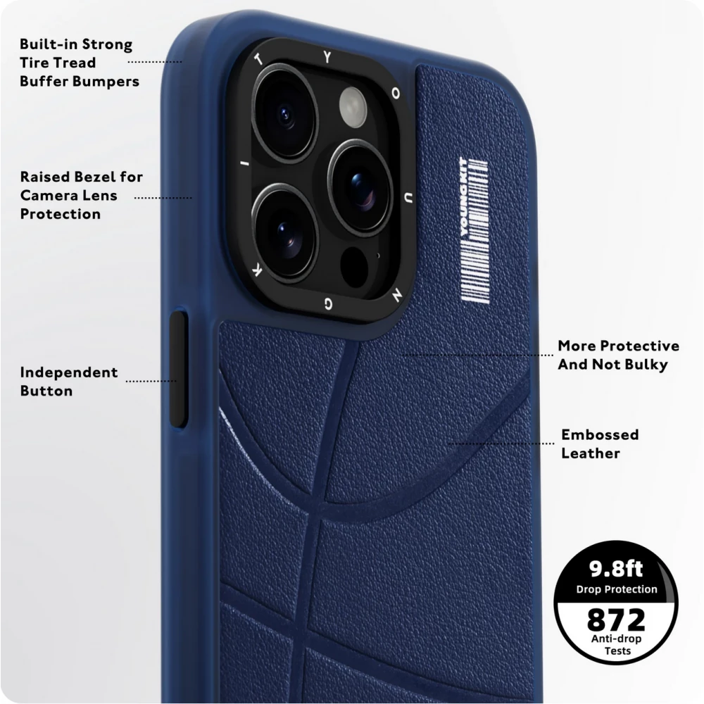 Coque iPhone 15 Pro - Youngkit Passionate Backboard Leather Case avec Magsafe - Brun