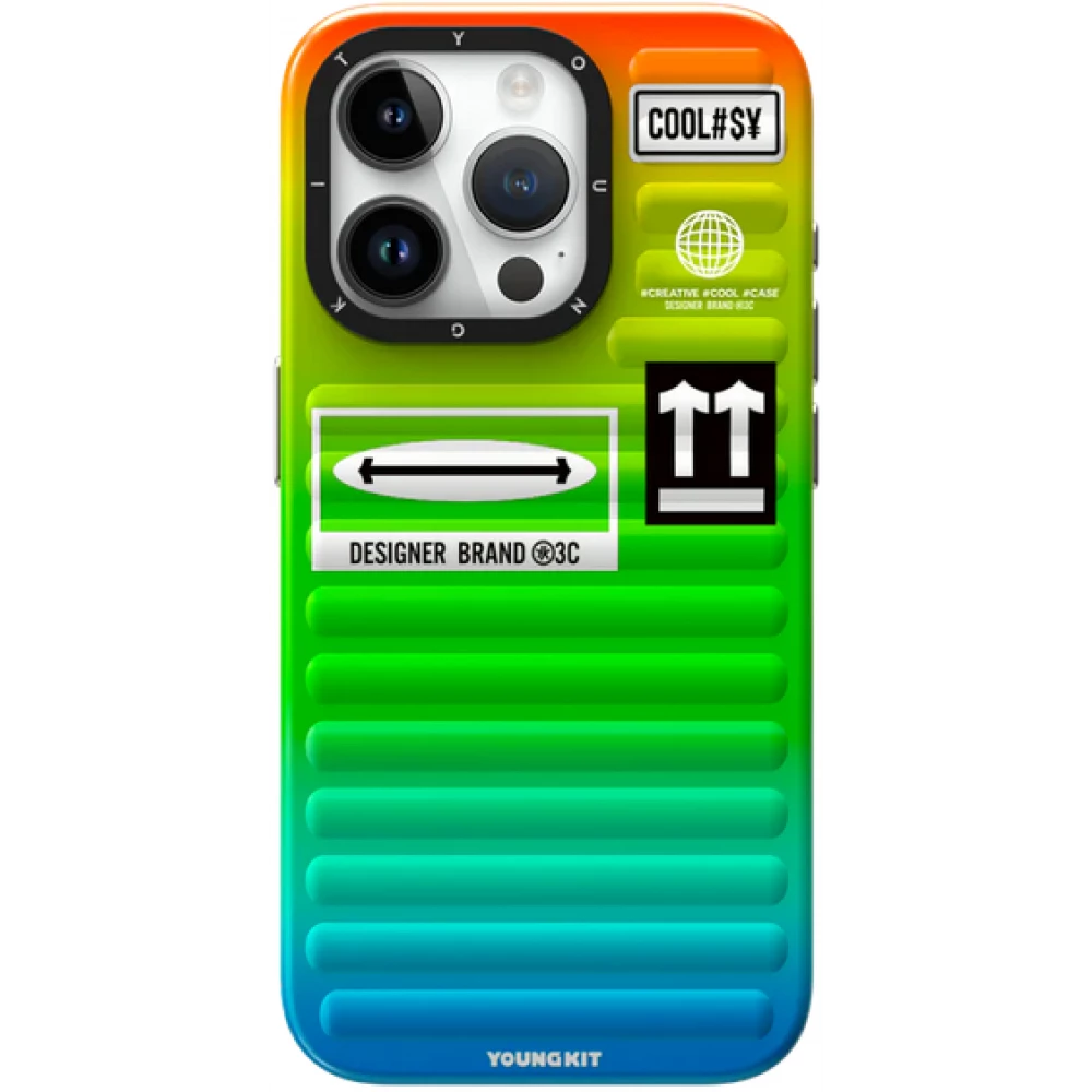 Coque iPhone 15 Pro - Youngkit Color-Gradient Luggage-Inspired Case - Vert/orange