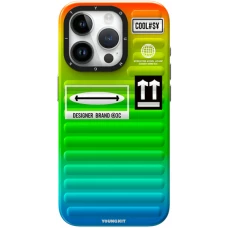 Coque iPhone 15 Pro - Youngkit Color-Gradient Luggage-Inspired Case - Vert/orange