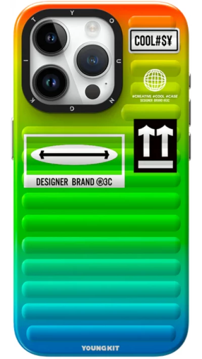 Coque iPhone 15 Pro Max - Youngkit Color-Gradient Luggage-Inspired Case - Vert/orange