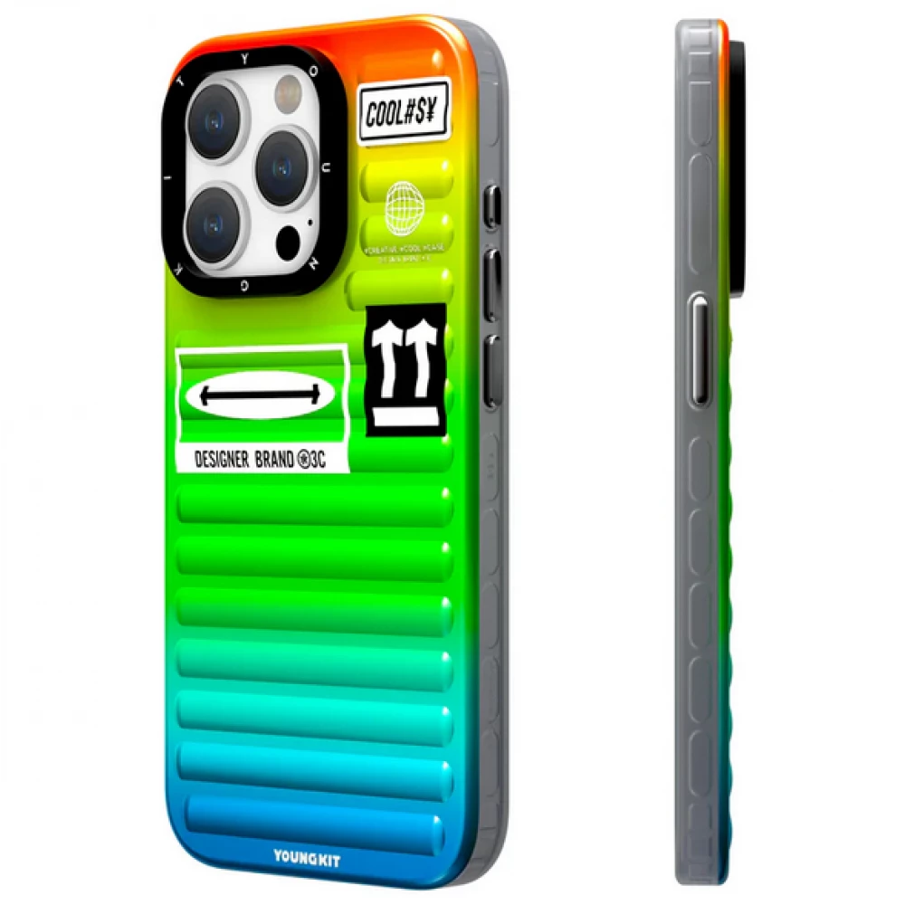 Coque iPhone 15 Pro - Youngkit Color-Gradient Luggage-Inspired Case - Vert/orange