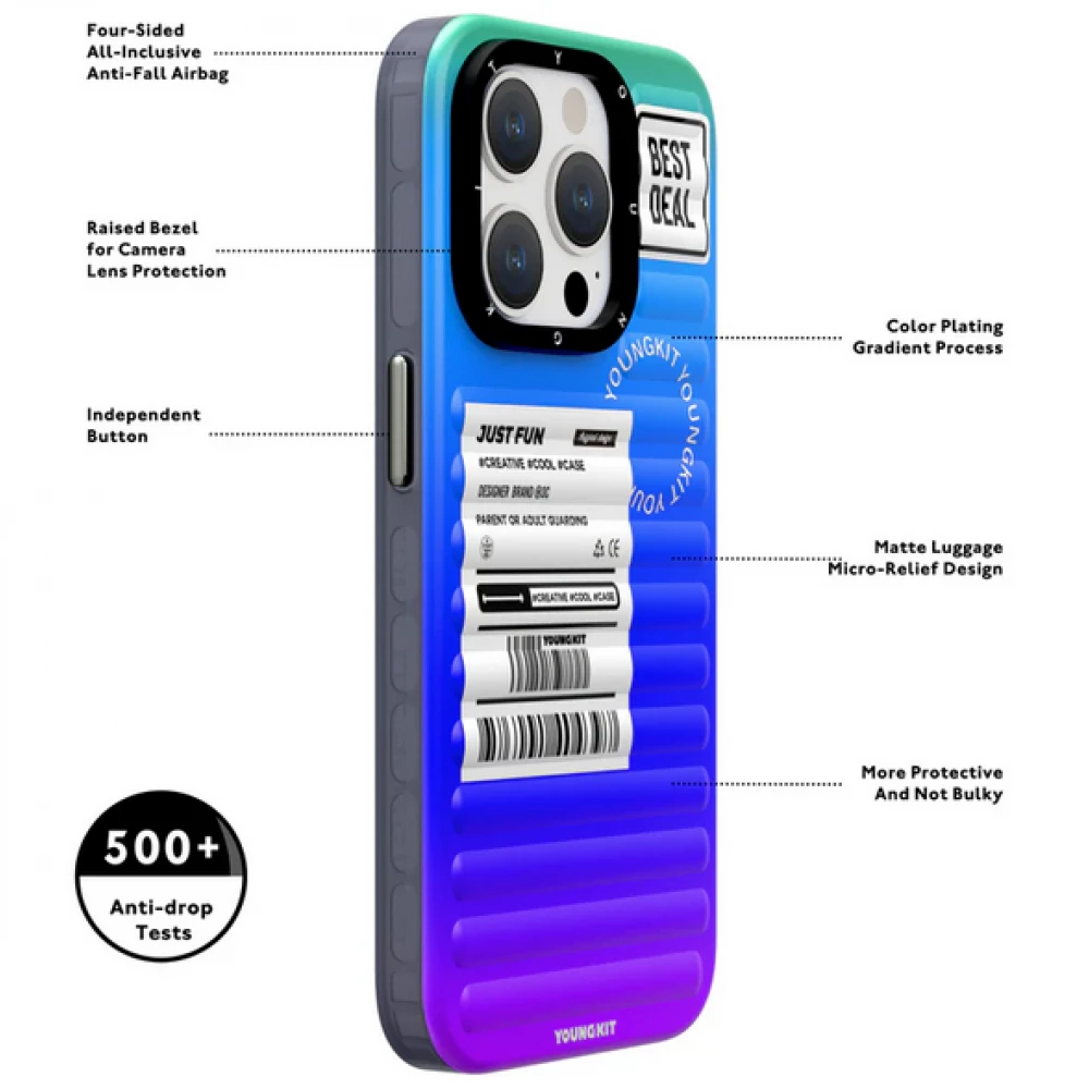 Coque iPhone 15 Pro - Youngkit Color-Gradient Luggage-Inspired Case - Vert/orange
