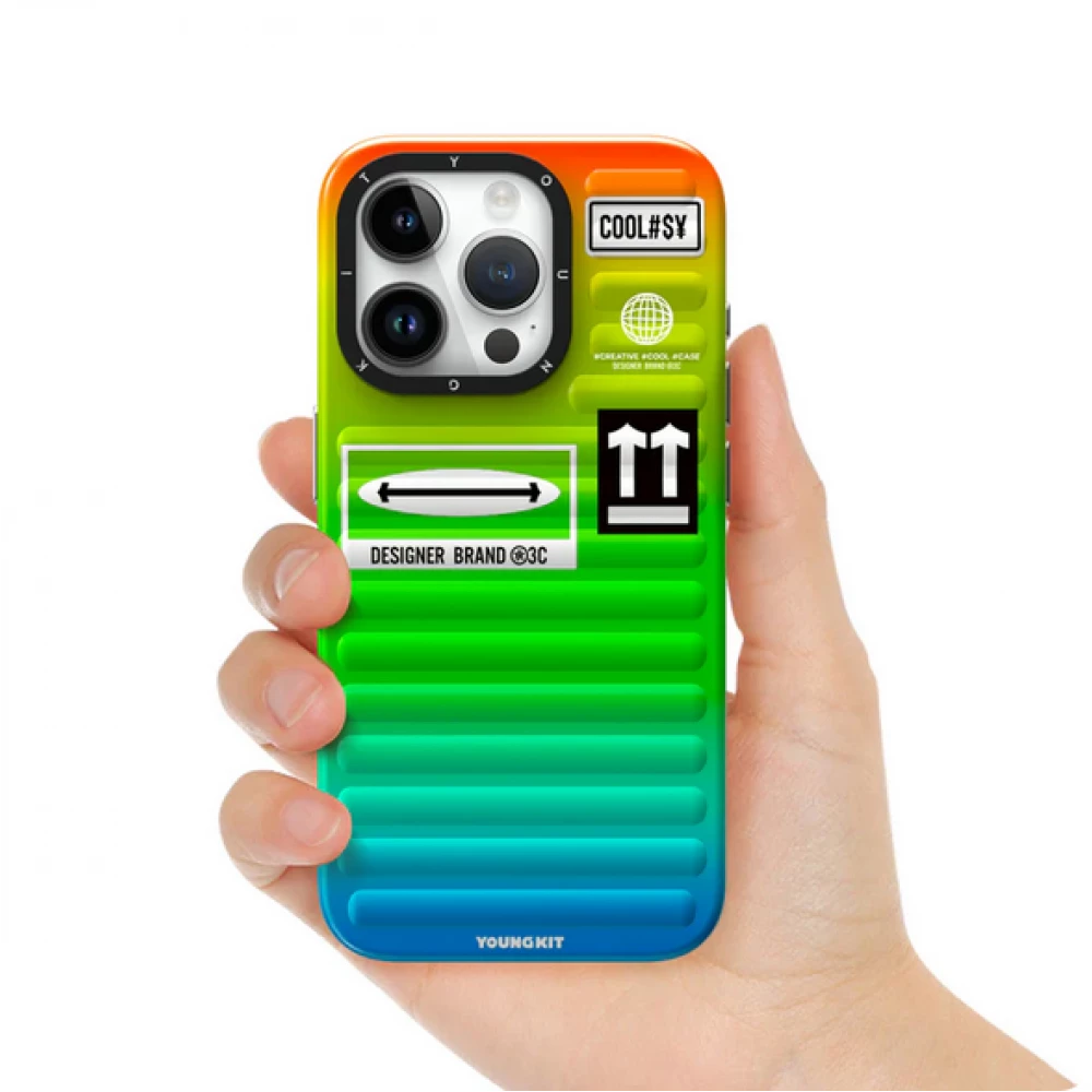 Coque iPhone 15 Pro - Youngkit Color-Gradient Luggage-Inspired Case - Vert/orange