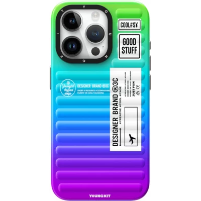 Coque iPhone 15 - Youngkit Color-Gradient Luggage-Inspired Case - Violet/bleu