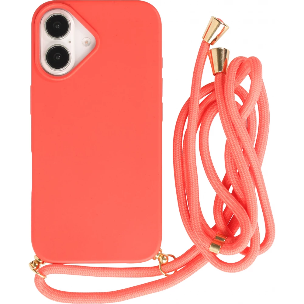 iPhone 16 Case Hülle - Bio Eco-Friendly Vegan mit Handykette Necklace - Rot