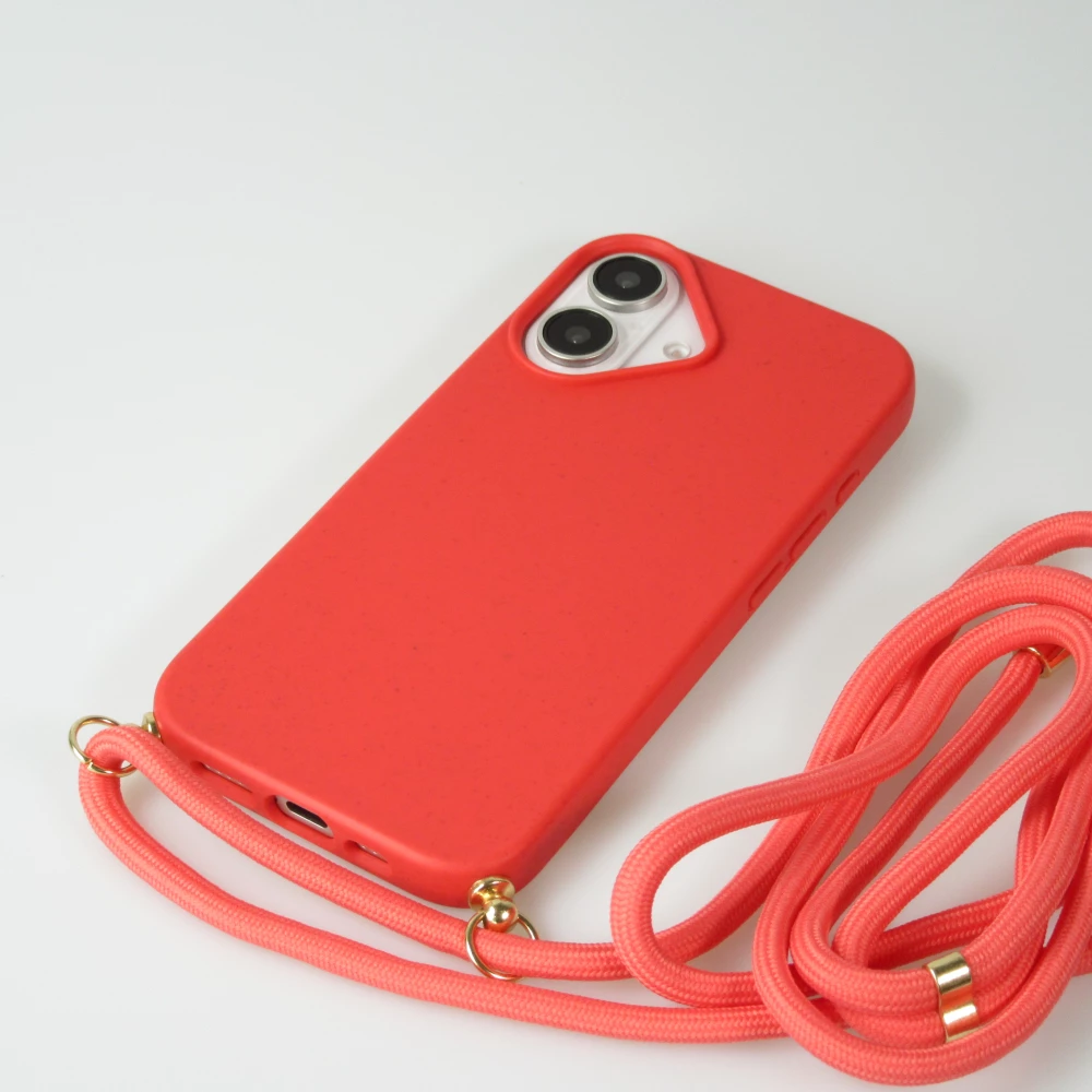 iPhone 16 Case Hülle - Bio Eco-Friendly Vegan mit Handykette Necklace - Rot