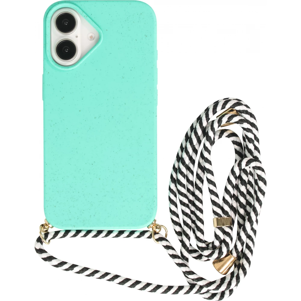 Coque iPhone 16 - Bio Eco-Friendly nature avec cordon collier - Turquoise