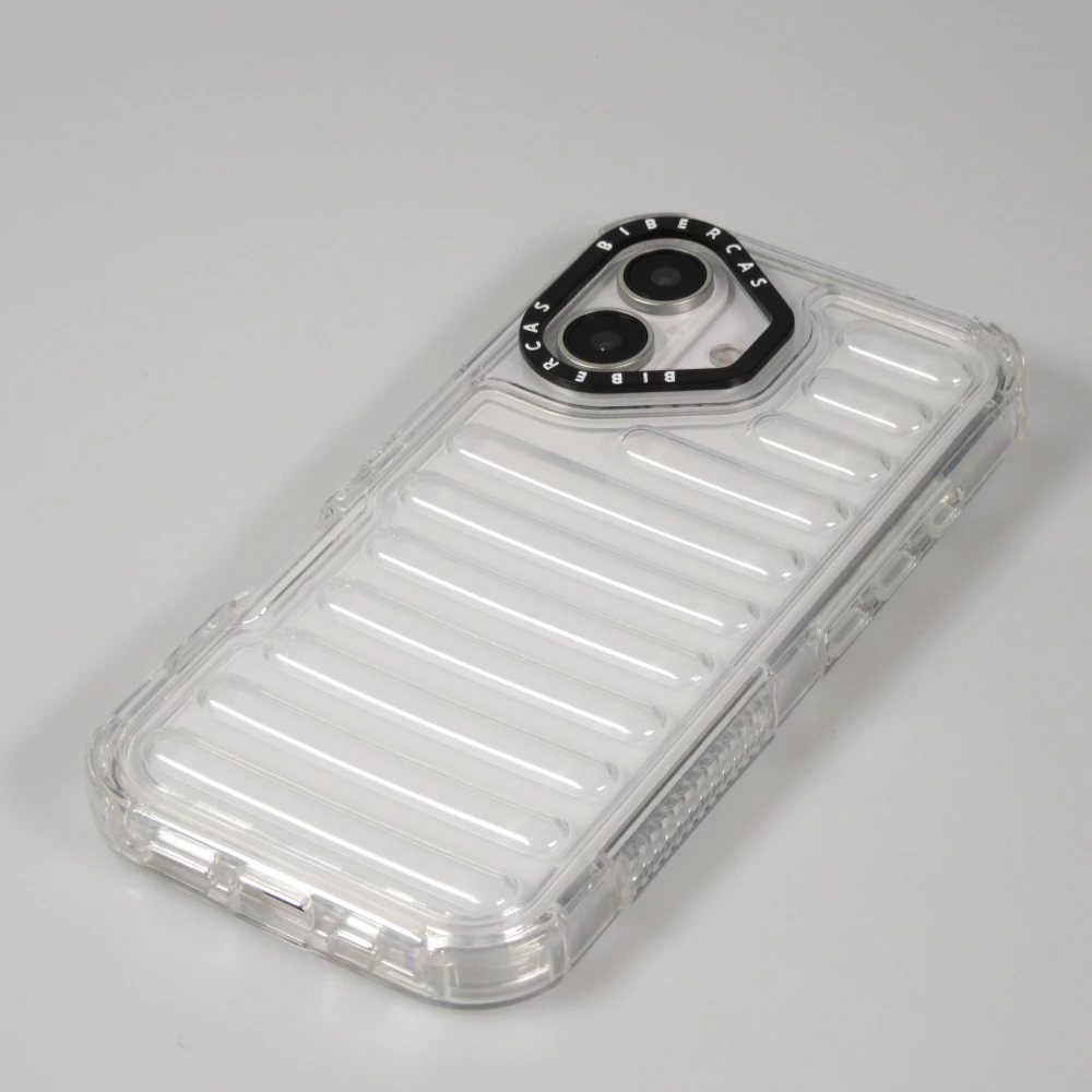 Coque iPhone 16 - Couverture en silicone dur transparente avec effet Bulp 3D et coins renforc&eacute;s - Transparent