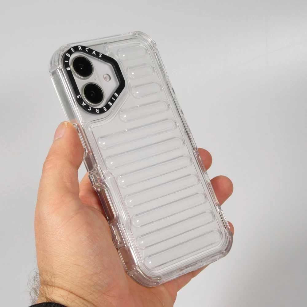 Coque iPhone 16 - Couverture en silicone dur transparente avec effet Bulp 3D et coins renforc&eacute;s - Transparent
