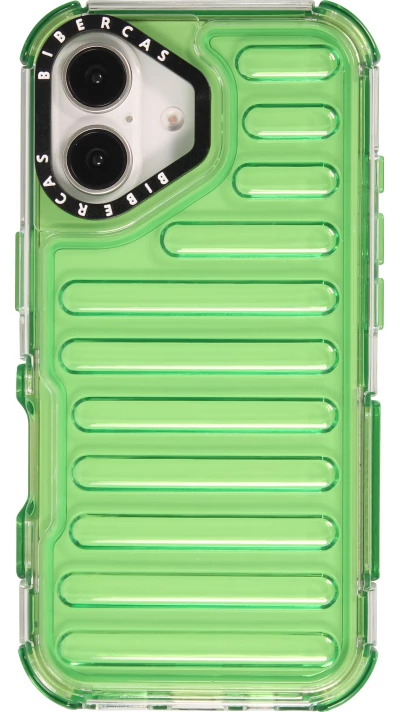 Coque iPhone 16 - Couverture en silicone dur transparente avec effet Bulp 3D et coins renforc&eacute;s - Vert