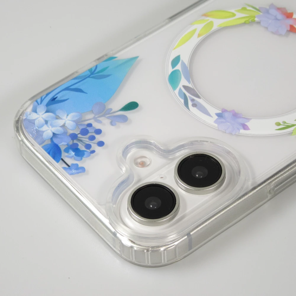 Coque iPhone 16 - Gel silicone rigide avec MagSafe fleurs de printemps - Transparent