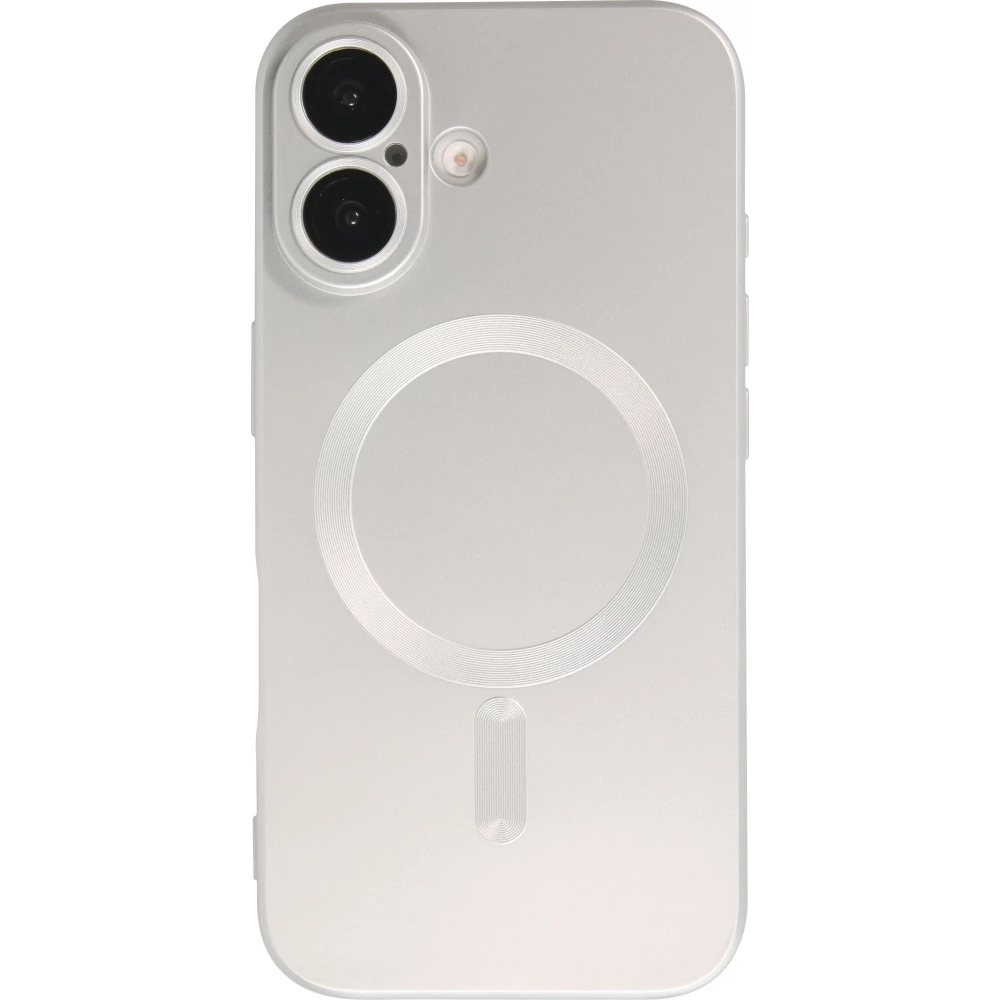 Coque iPhone 16 - Gel souple avec vitre de protection caméra MagSafe - Argent