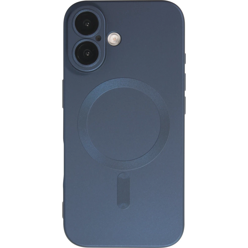 Coque iPhone 16 - Gel souple avec vitre de protection caméra MagSafe - Bleu foncé