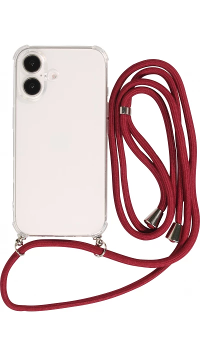 Coque iPhone 16 - Gel transparent avec lacet - Rouge