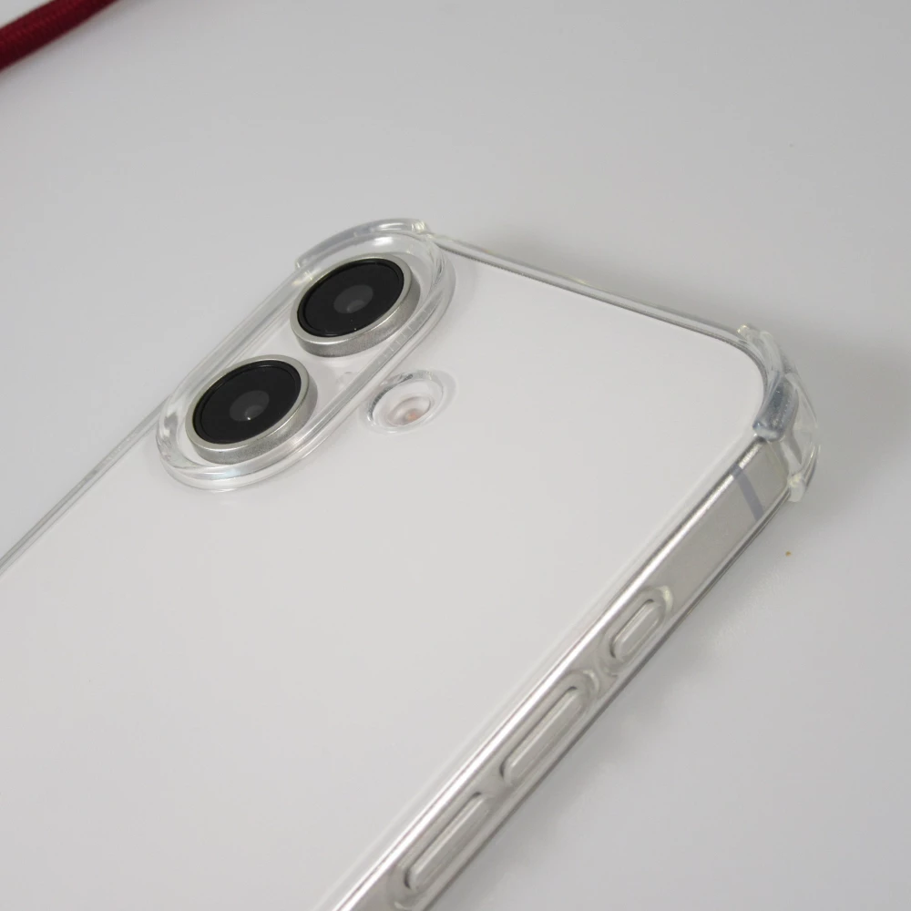 Coque iPhone 16 - Gel transparent avec lacet - Rouge