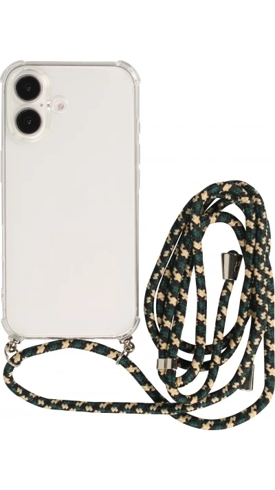 Coque iPhone 16 - Gel transparent bumper avec lacet - Vert / or