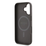 Coque iPhone 16 - Guess monogramme similicuir avec MagSafe int&eacute;gr&eacute; et logo dor&eacute; - Brun