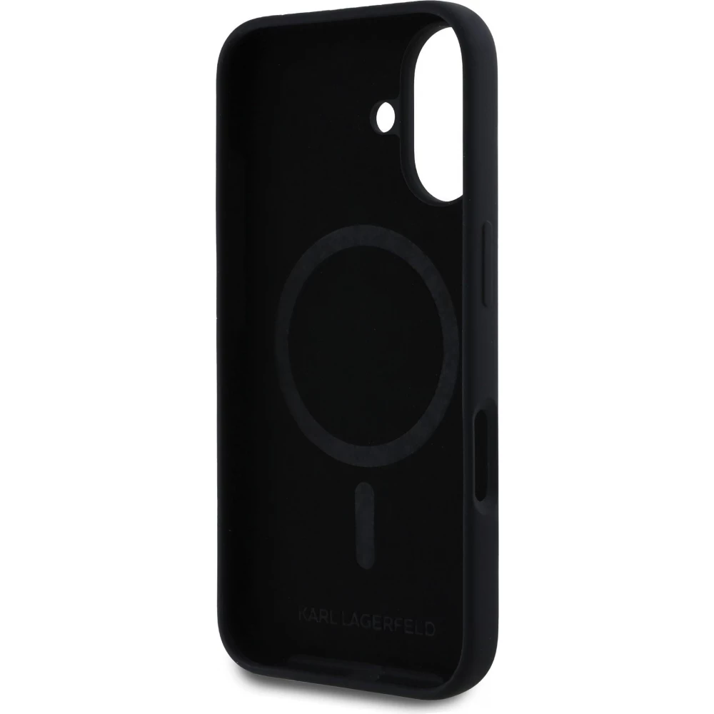iPhone 16 Case Hülle - Karl Lagerfeld und Choupette soft touch mit MagSafe - Schwarz