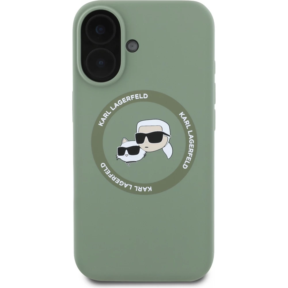 Coque iPhone 16 - Karl Lagerfeld et Choupette soft touch avec MagSafe - Vert fonc&eacute;