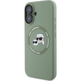 Coque iPhone 16 - Karl Lagerfeld et Choupette soft touch avec MagSafe - Vert fonc&eacute;