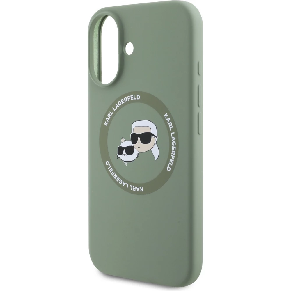 Coque iPhone 16 - Karl Lagerfeld et Choupette soft touch avec MagSafe - Vert fonc&eacute;
