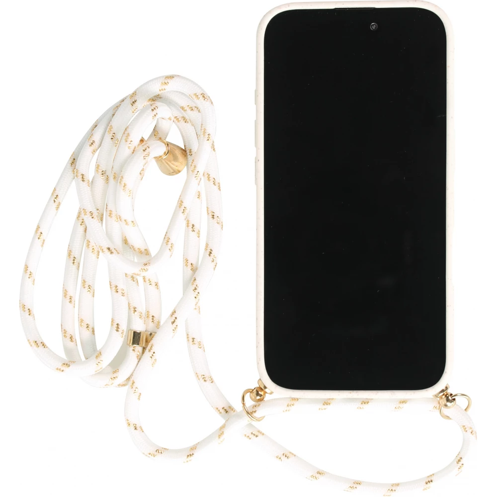 Coque iPhone 16 Plus - Bio Eco-Friendly nature avec cordon collier - Blanc