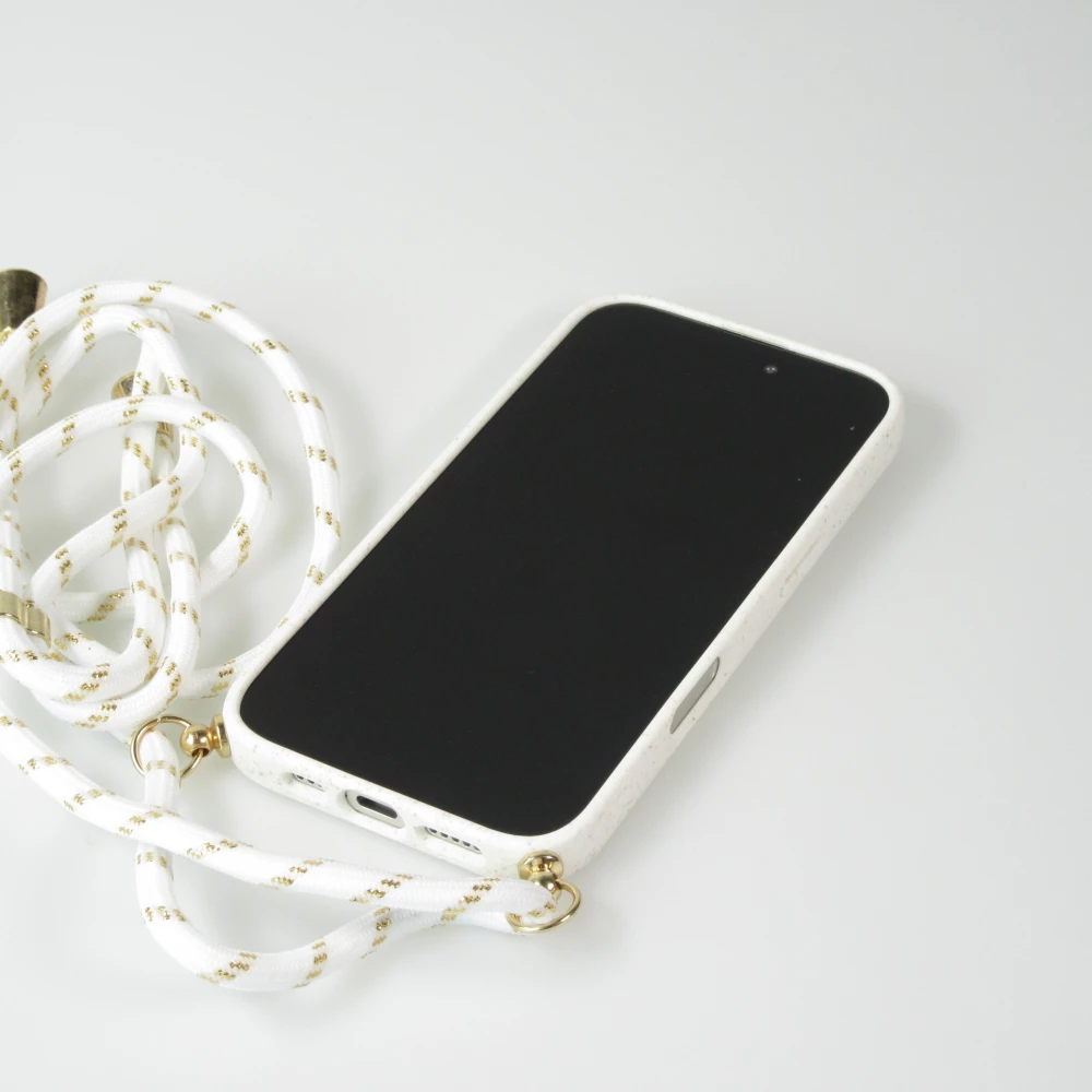 Coque iPhone 16 Plus - Bio Eco-Friendly nature avec cordon collier - Blanc