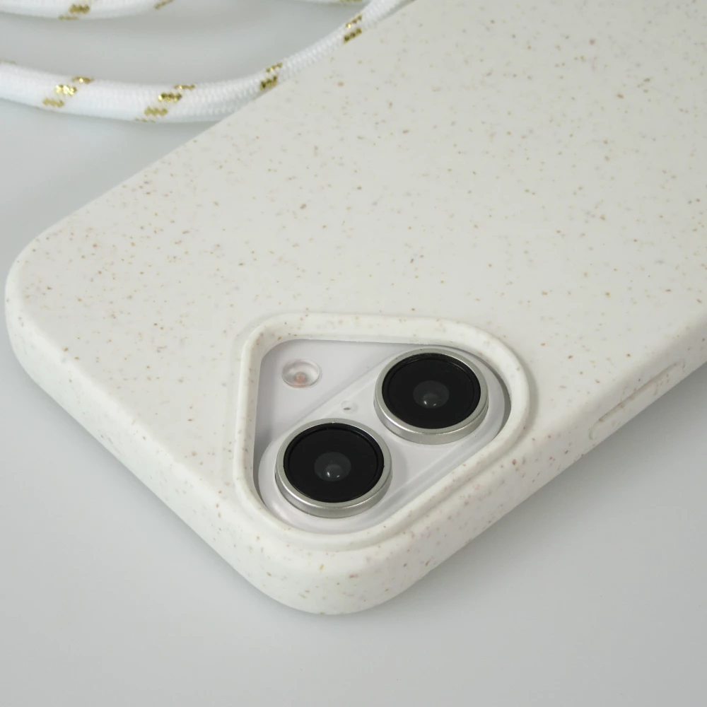 Coque iPhone 16 Plus - Bio Eco-Friendly nature avec cordon collier - Blanc