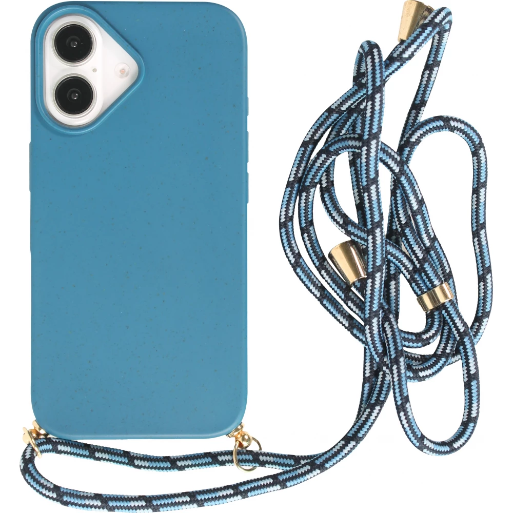iPhone 16 Plus Case Hülle - Bio Eco-Friendly Vegan mit Handykette Necklace blau