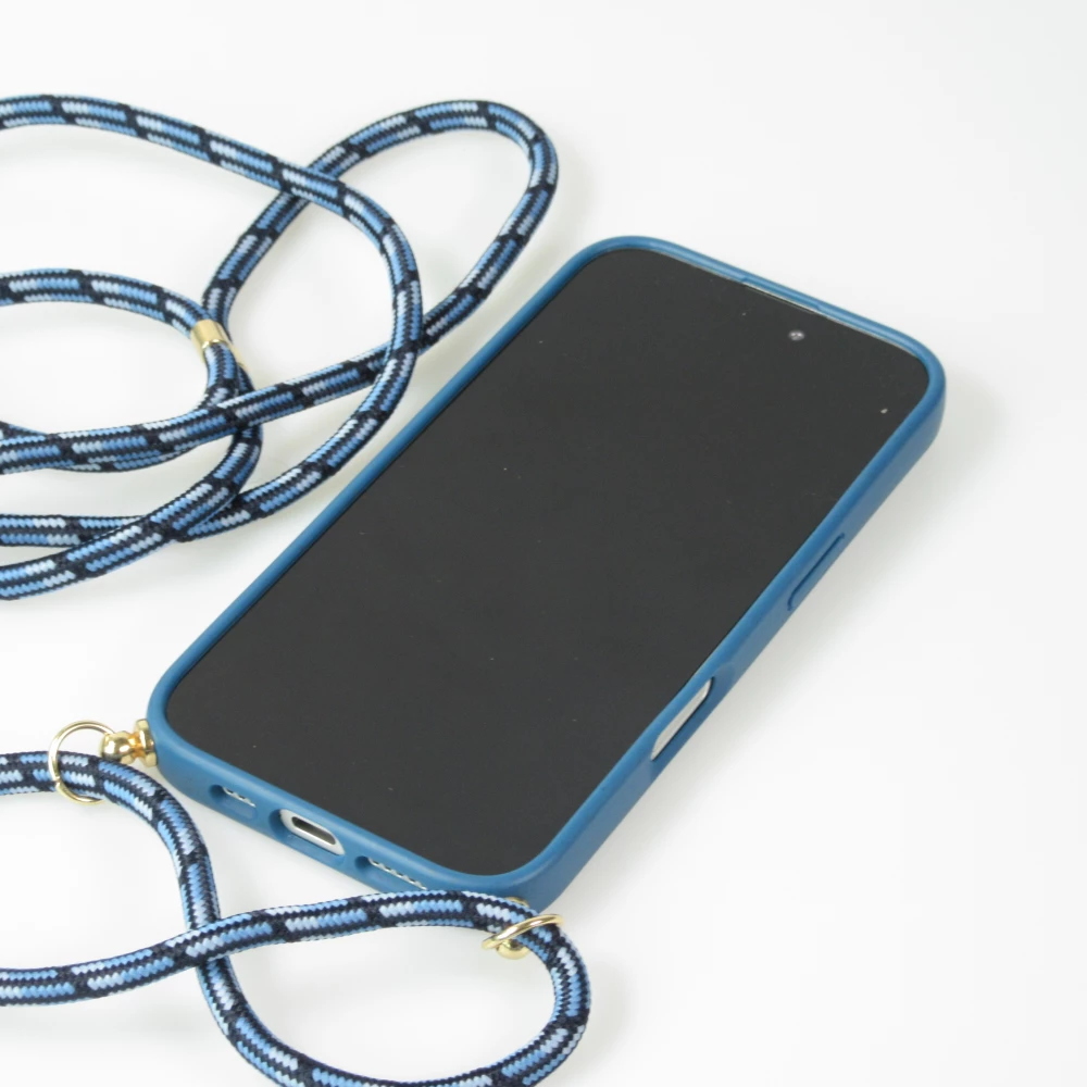 iPhone 16 Plus Case Hülle - Bio Eco-Friendly Vegan mit Handykette Necklace blau