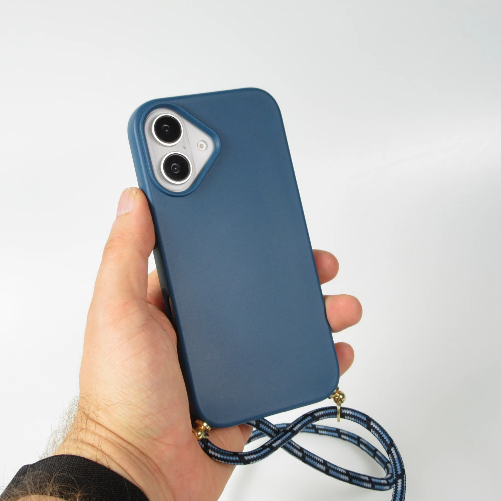iPhone 16 Plus Case Hülle - Bio Eco-Friendly Vegan mit Handykette Necklace blau